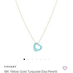 NEW Tiffany & Co.18K Yellow Gold Turquoise Elsa Peretti Open Heart Necklace